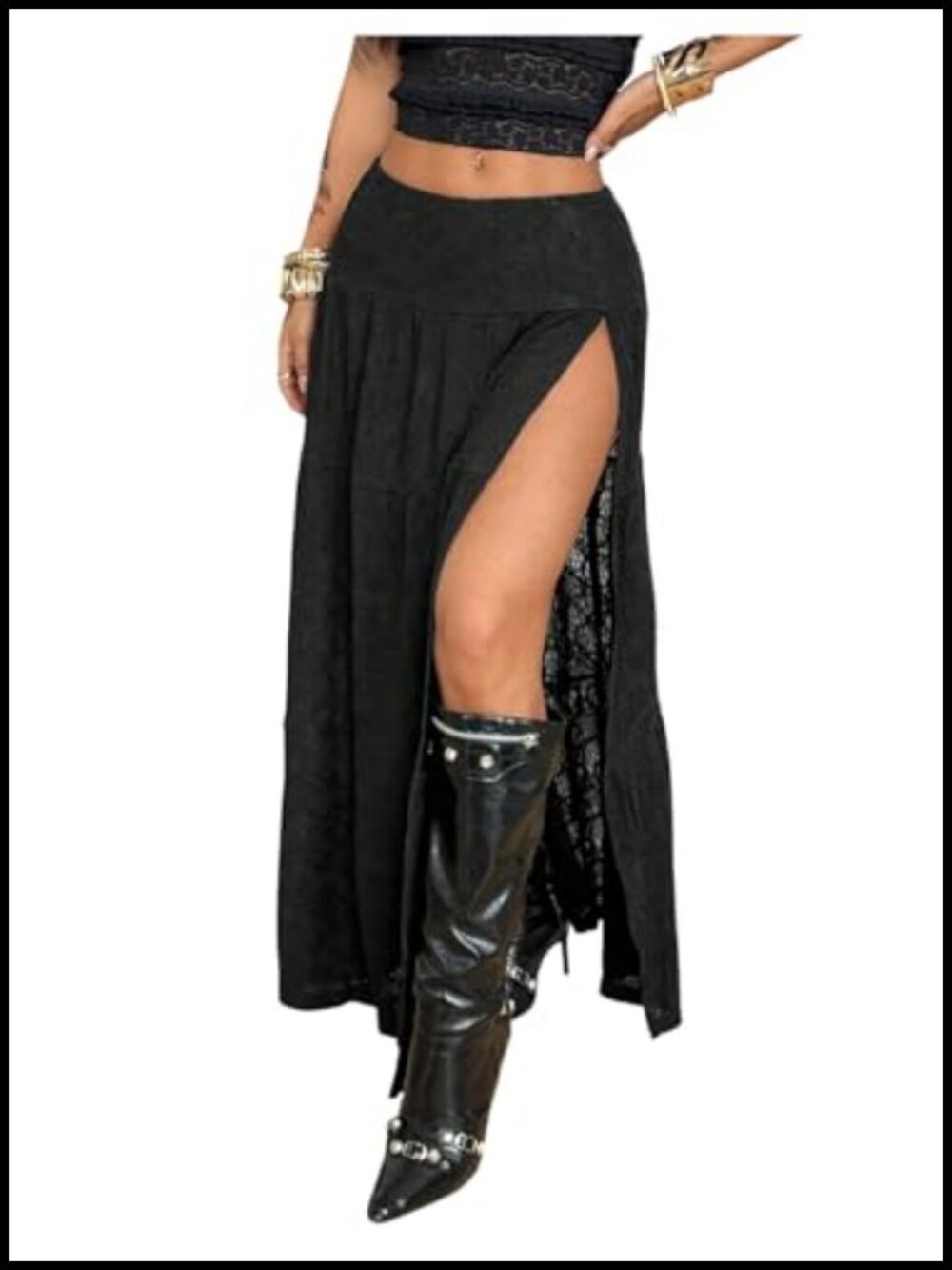 Boho Western High Low Fringe Lace Maxi Skirt Flowy Split Side Long Skirt Summer